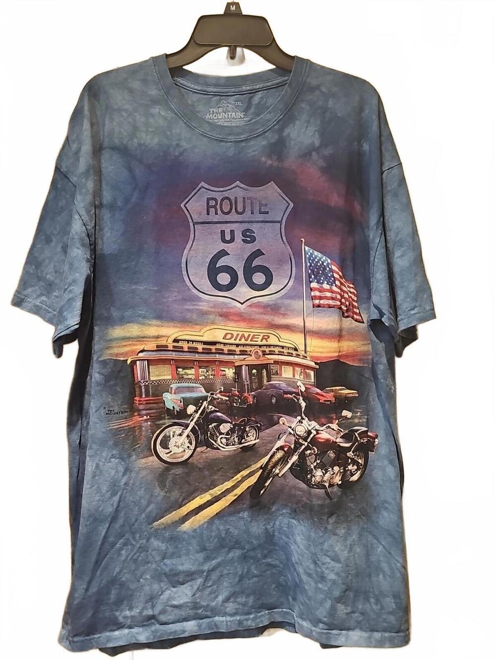 Rare Vintage The Mountain Liquid Blue Style Rout 66 Tie Dye Shirt Sz 2XL